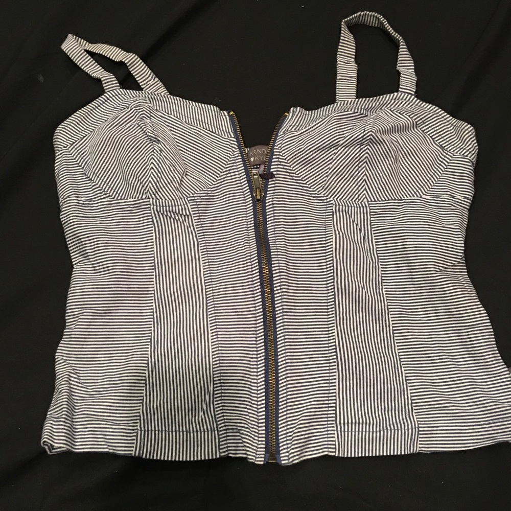 Kendall and Kylie zipper white and blue crop